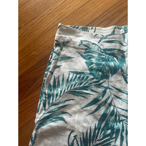 C&C California 100% Linen Wide Leg Floral Pants Tropical Green Palms Size S - Picture 2 of 6